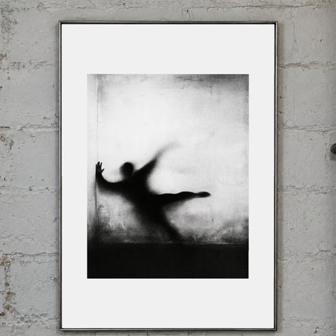 Counterform Print, A4: 21 × 29.7 cm (8.27 × 11.69 in), close wall view against worn painted brick. Mockup; print sold unframed.