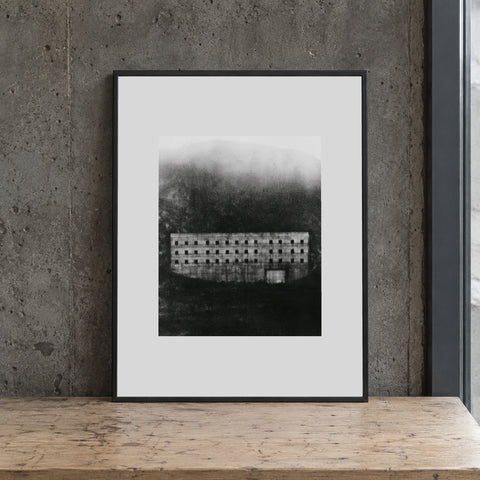 Matrix Print, 30 × 40 cm paper with centered artwork and border, framed leaning view. Frame shown for display only.