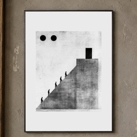 Oblique Print, A4: 21 × 29.7 cm (8.27 × 11.69 in), close wall view beside worn fir. Mockup; print sold unframed.