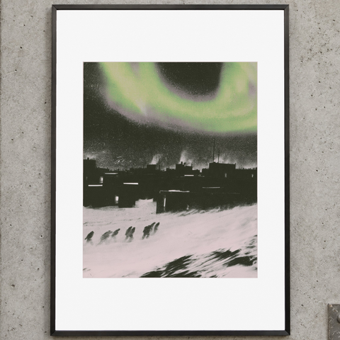 Arc Print, A4: 21 × 29.7 cm paper with centered artwork and border, close framed view. Frame shown for display only.