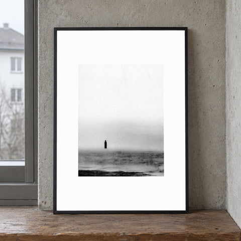 Point Print, 30 × 40 cm paper with centered artwork and border, second framed leaning view. Frame shown for display only.